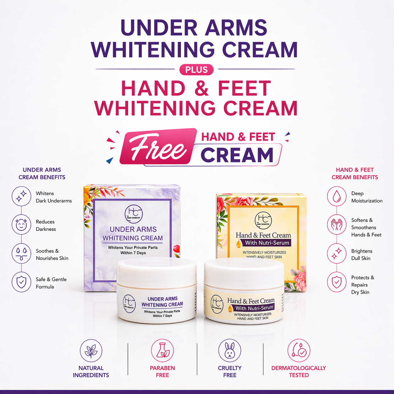 UNDER ARMS WHITENING CREAM & FREE HAND FEET CREAM