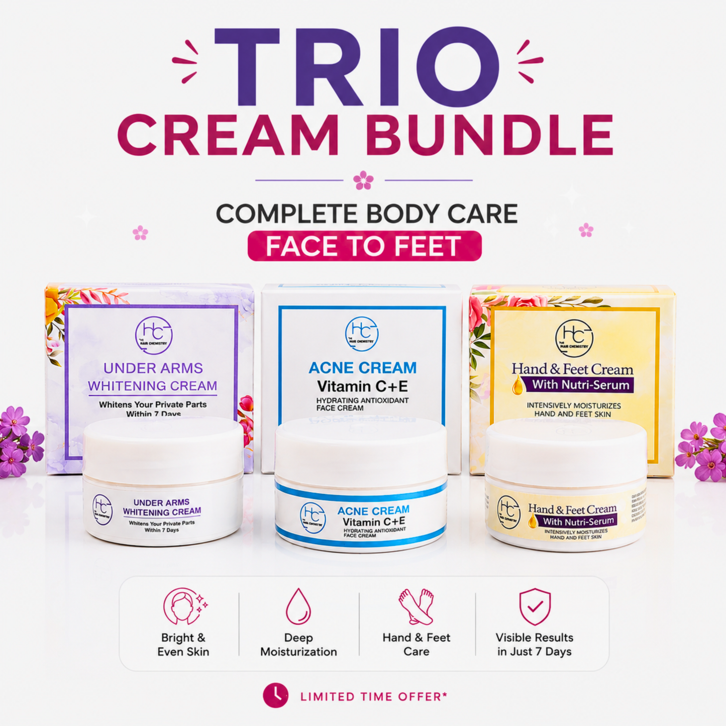 TRIO CREAM BUNDLE ( FACE TO FEET CARE )