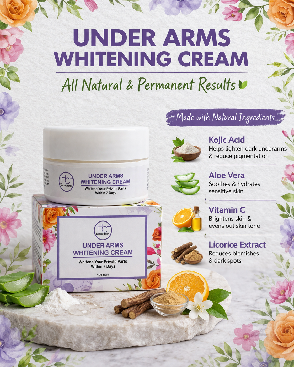 HAND FEET + UNDER ARMS WHITENING CREAM  FREE